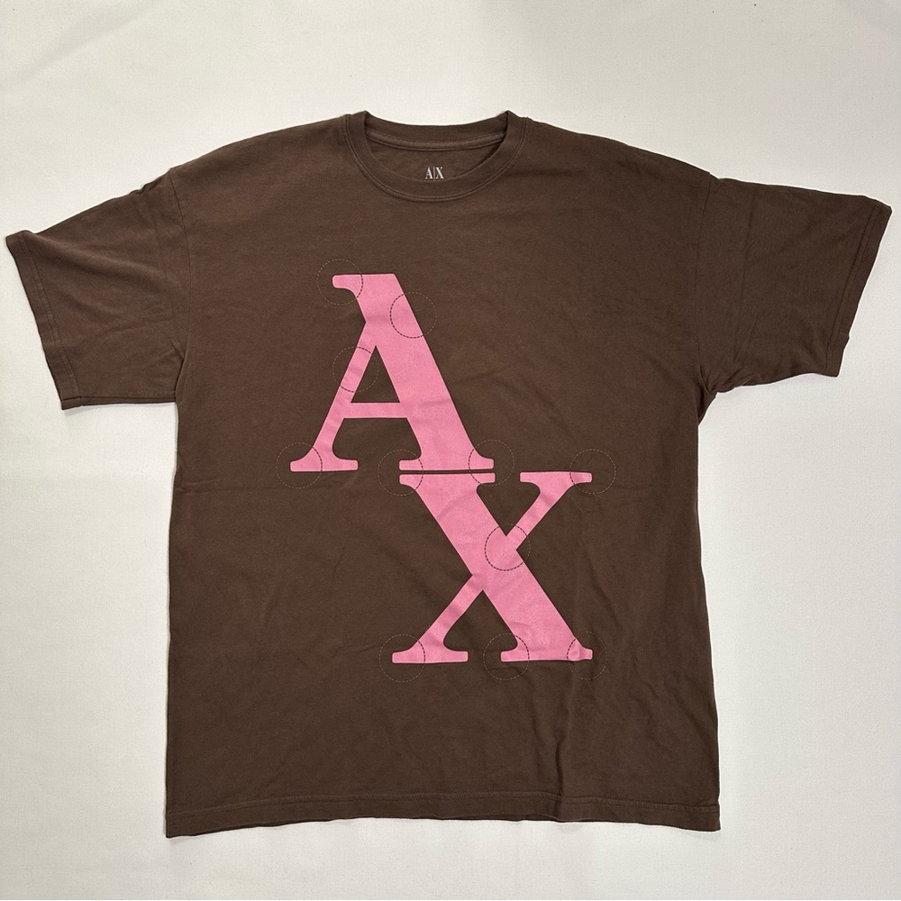 Armani Exchange Brown Short Sleeve T-Shirt with Pink Logo Mens L